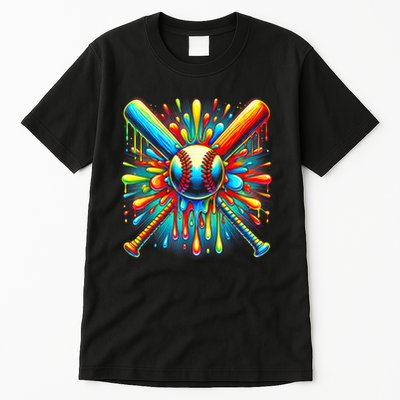 Colorful Baseball Tie Dye Baseball Home Plate Drip Tall T-Shirt