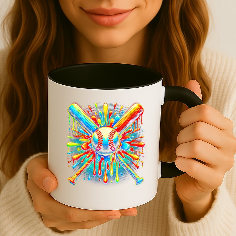 Colorful Baseball Tie Dye Baseball Home Plate Drip Mug