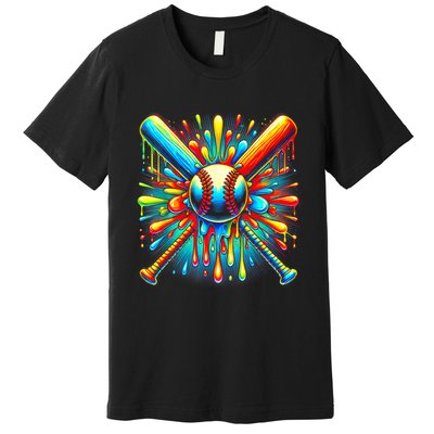 Colorful Baseball Tie Dye Baseball Home Plate Drip Premium T-Shirt