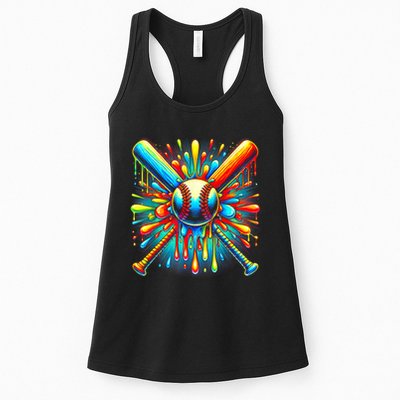 Colorful Baseball Tie Dye Baseball Home Plate Drip Womens Tank Top