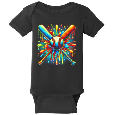Colorful Baseball Tie Dye Baseball Home Plate Drip Baby Bodysuit