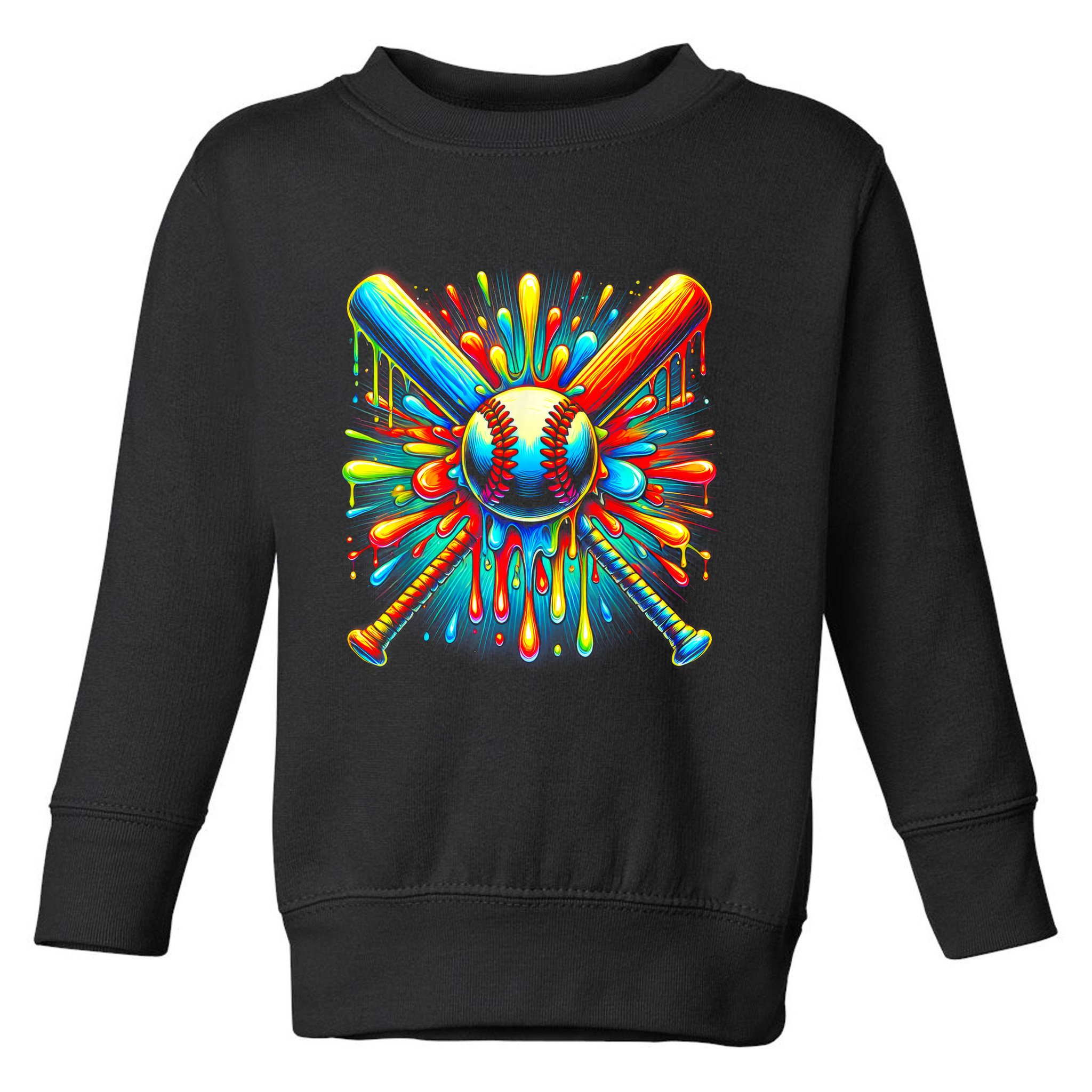 Colorful Baseball Tie Dye Baseball Home Plate Drip Toddler Sweatshirt