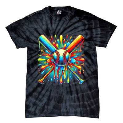 Colorful Baseball Tie Dye Baseball Home Plate Drip Tie-Dye T-Shirt