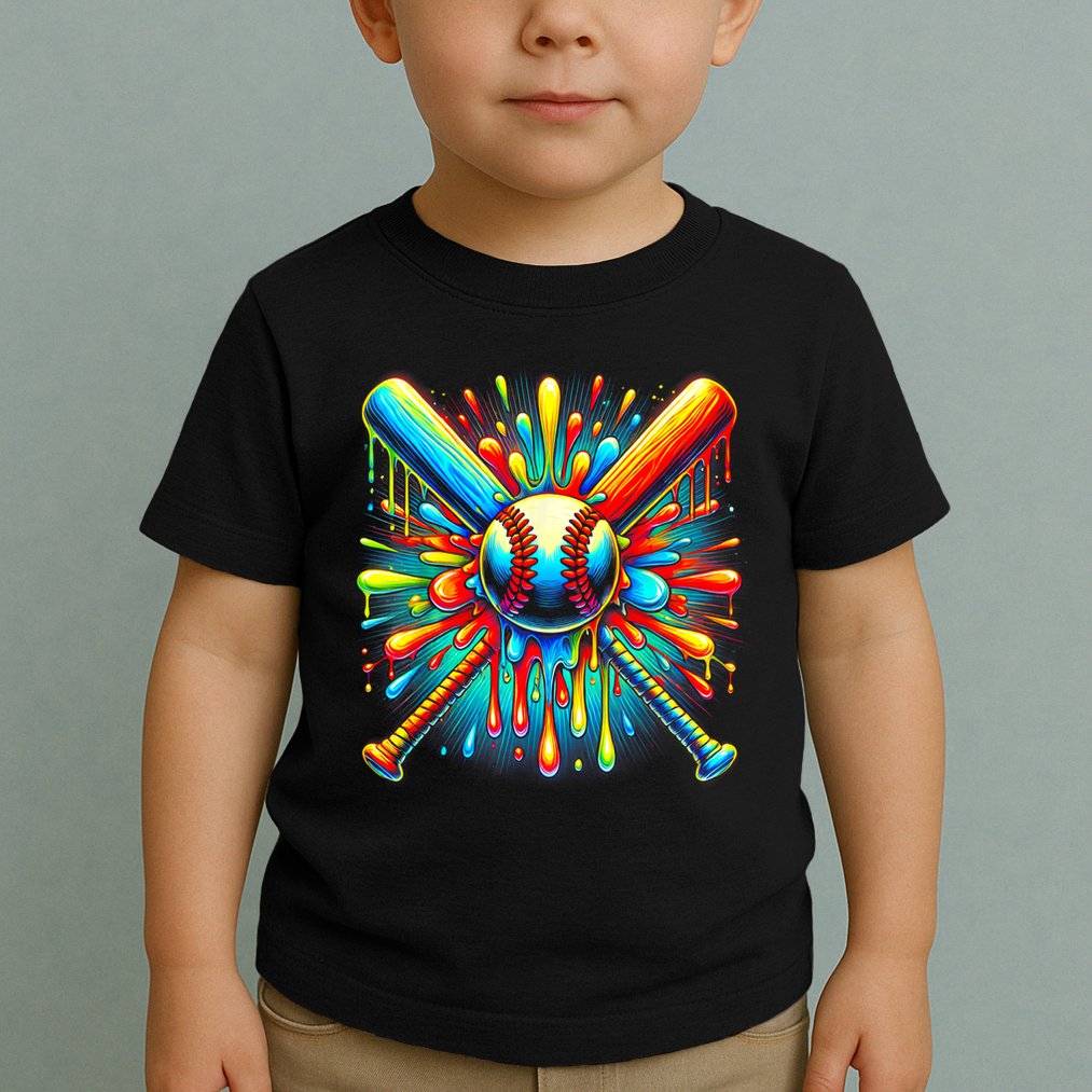 Colorful Baseball Tie Dye Baseball Home Plate Drip Toddler T-Shirt