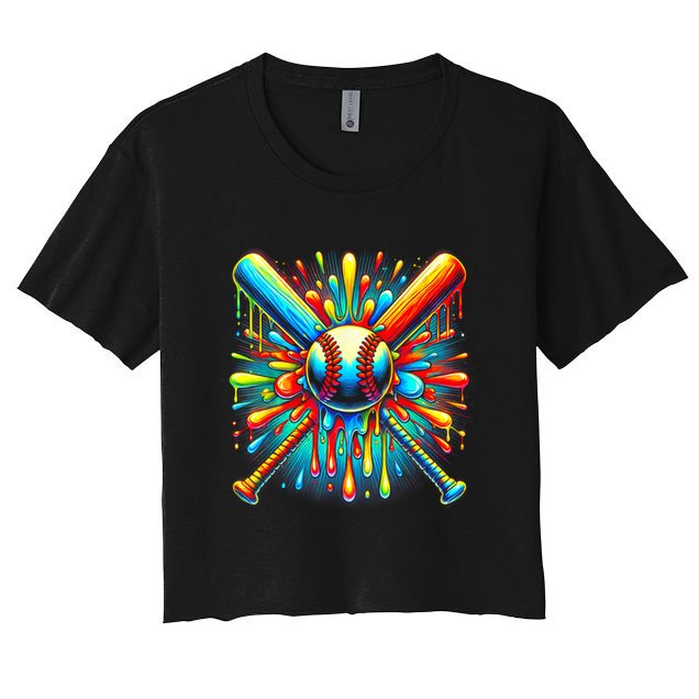 Colorful Baseball Tie Dye Baseball Home Plate Drip Crop Top