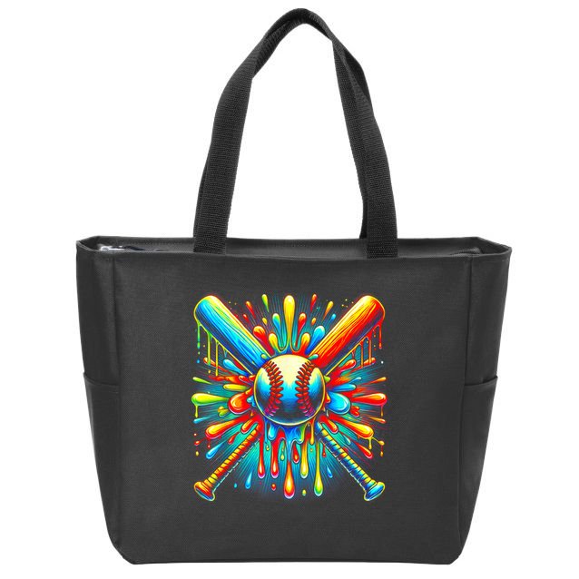 Colorful Baseball Tie Dye Baseball Home Plate Drip Zip Tote Bag