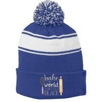 Cute Bake The World A Better Place Baking Quote Gift Stripe Pom Pom Beanie