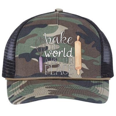 Cute Bake The World A Better Place Baking Quote Gift Retro Rope Trucker Hat Cap