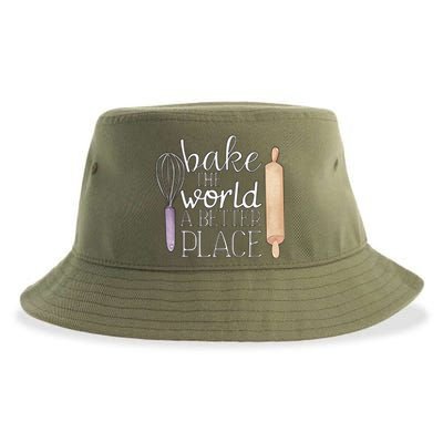 Cute Bake The World A Better Place Baking Quote Gift Sustainable Bucket Hat