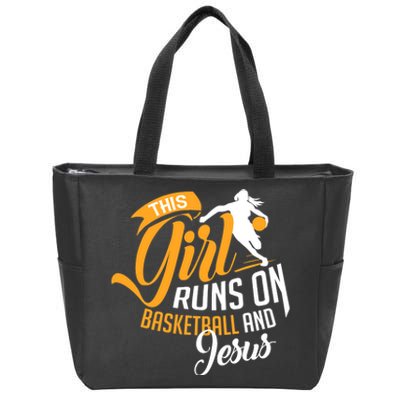 Christian Basketball This Girl Runs On Jesus And Basketball Zip Tote Bag