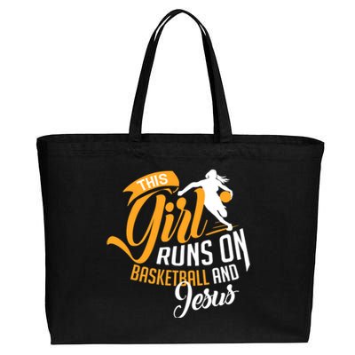 Christian Basketball This Girl Runs On Jesus And Basketball Cotton Canvas Jumbo Tote