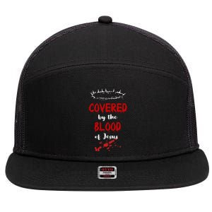 Covered By The Blood Of Jesus Christian Halloween Funny 7 Panel Mesh Trucker Snapback Hat