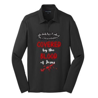 Covered By The Blood Of Jesus Christian Halloween Funny Silk Touch Performance Long Sleeve Polo