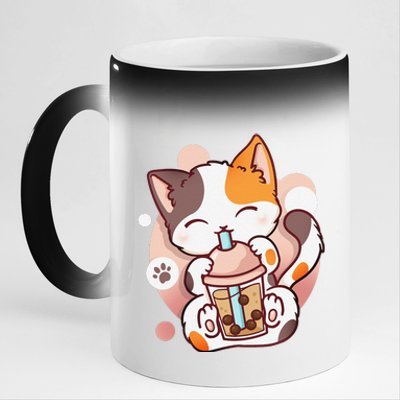 Cat Boba Tea Bubble Tea Anime Kawaii Neko 11oz Black Color Changing Mug