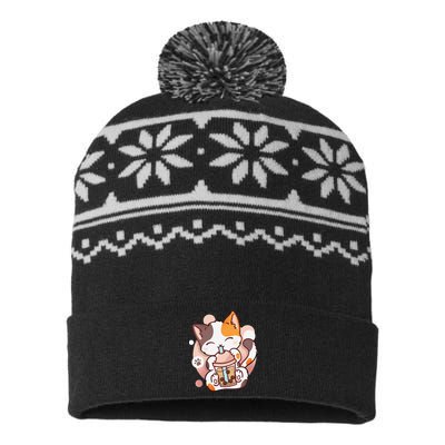 Cat Boba Tea Bubble Tea Anime Kawaii Neko USA-Made Snowflake Beanie