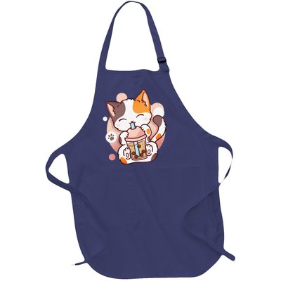 Cat Boba Tea Bubble Tea Anime Kawaii Neko Full-Length Apron With Pockets