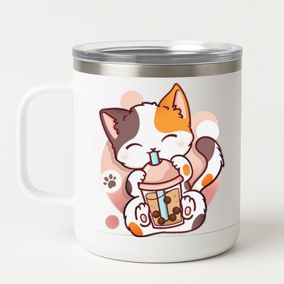 Cat Boba Tea Bubble Tea Anime Kawaii Neko 12 oz Stainless Steel Tumbler Cup