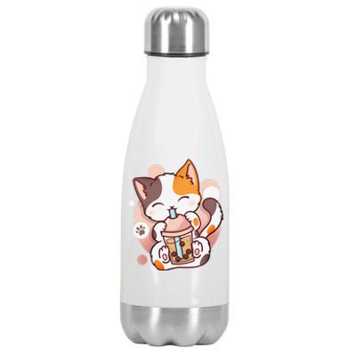 Cat Boba Tea Bubble Tea Anime Kawaii Neko Stainless Steel Insulated Water Bottle