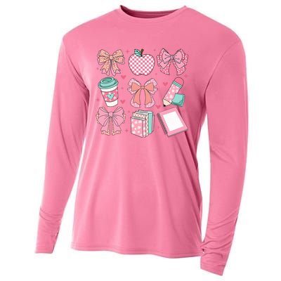 Coquette Bow Teacher Cute Teacher Life Cooling Performance Long Sleeve Crew