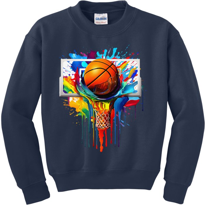 Colorful Basketball Tie Dye Color Splash Hoop Net Slam Dunk Kids Sweatshirt