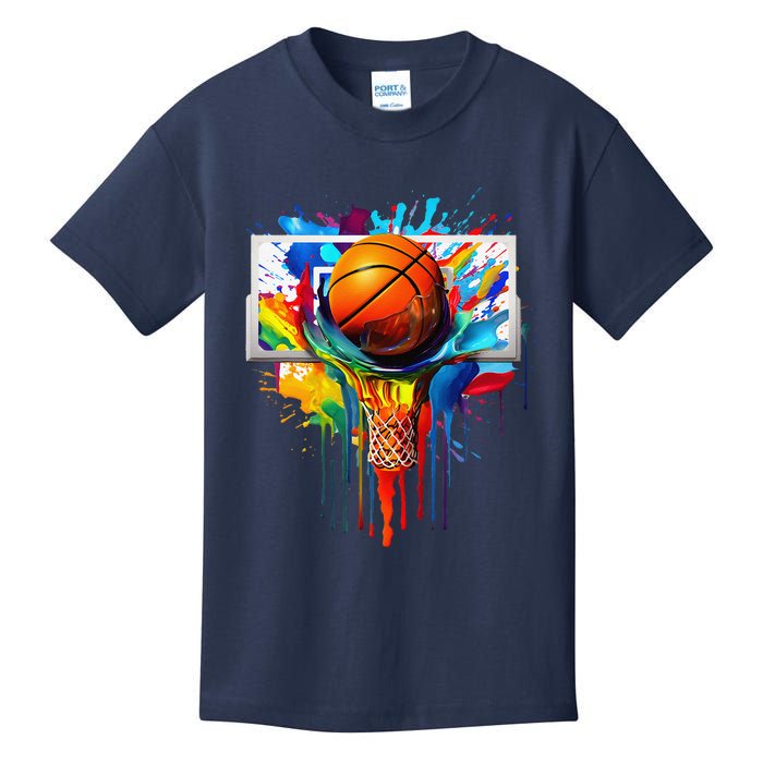 Colorful Basketball Tie Dye Color Splash Hoop Net Slam Dunk Kids T-Shirt