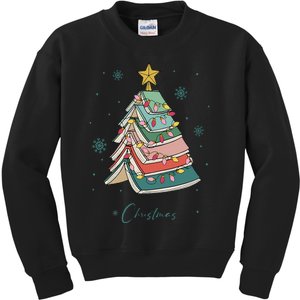 Christmas Book Tree Merry Christmas For Book Lover Kids Sweatshirt