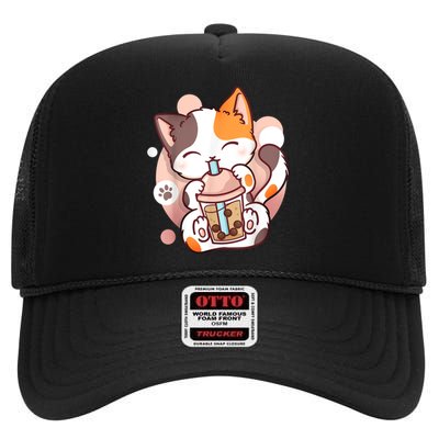 Cat Boba Tea Bubble Tea Anime Kawaii Neko High Crown Mesh Back Trucker Hat