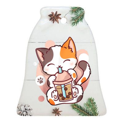 Cat Boba Tea Bubble Tea Anime Kawaii Neko Ceramic Bell Ornament