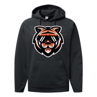 Cool Bengal Tiger With Sunglasses Performance Fleece Hoodie