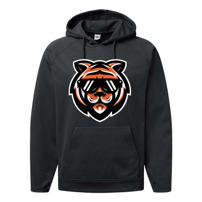 Cool Bengal Tiger With Sunglasses Performance Fleece Hoodie