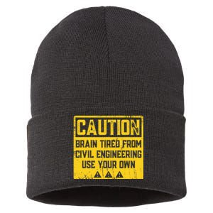 Caution: Brain Tired From Use Your Own Funny Civil Engineer Sustainable Knit Beanie