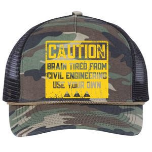 Caution: Brain Tired From Use Your Own Funny Civil Engineer Retro Rope Trucker Hat Cap