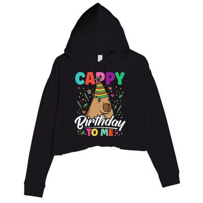 Cappy Birthday To Me Cute Capybara Rodent Capyzilla Bday Crop Fleece Hoodie
