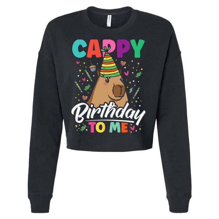 Cappy Birthday To Me Cute Capybara Rodent Capyzilla Bday Cropped Pullover Crew