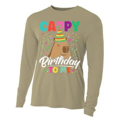 Cappy Birthday To Me Cute Capybara Rodent Capyzilla Bday Cooling Performance Long Sleeve Crew