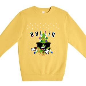 Christmas Ballin Tree Microphone Snowing Ugly Style Gift Premium Crewneck Sweatshirt