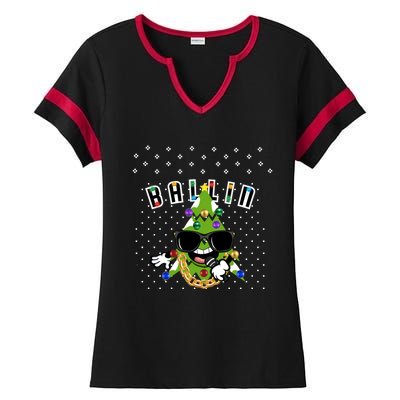 Christmas Ballin Tree Microphone Snowing Ugly Style Gift Ladies Halftime Notch Neck Tee