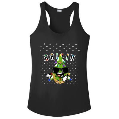 Christmas Ballin Tree Microphone Snowing Ugly Style Gift Ladies PosiCharge Competitor Racerback Tank