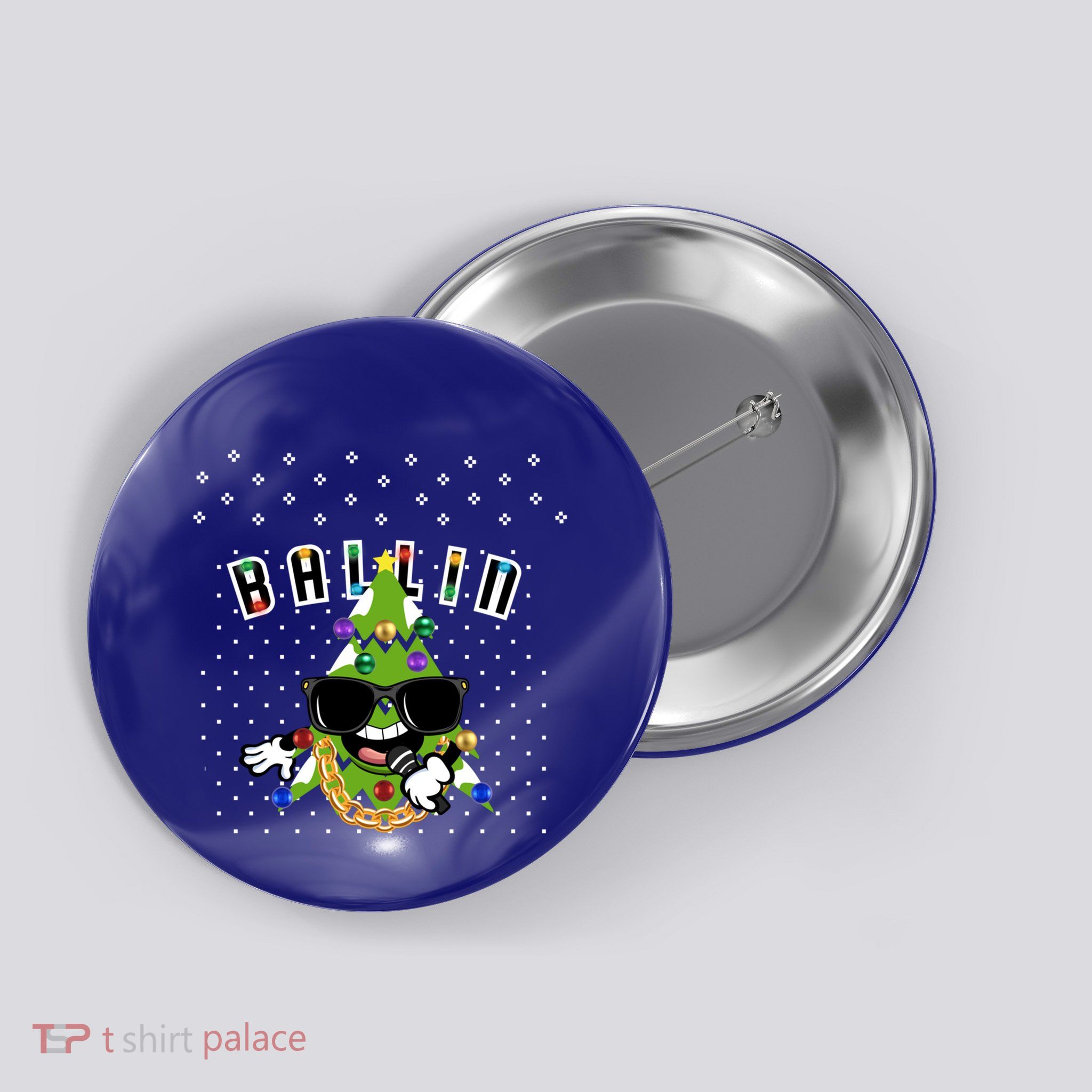 Christmas Ballin Tree Microphone Snowing Ugly Style Gift Button