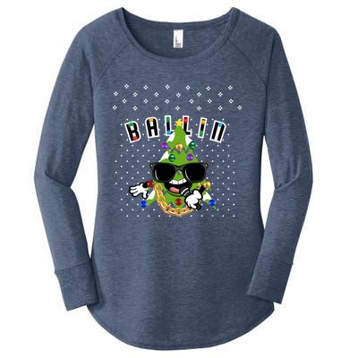 Christmas Ballin Tree Microphone Snowing Ugly Style Gift Women's Perfect Tri Tunic Long Sleeve Shirt