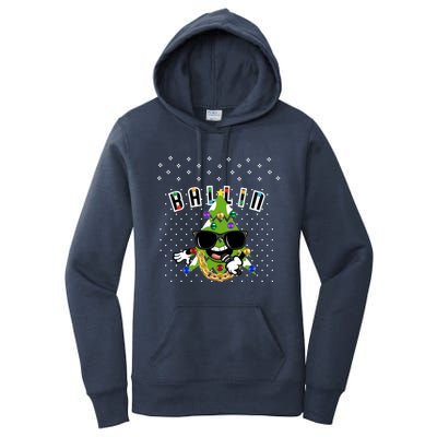 Christmas Ballin Tree Microphone Snowing Ugly Style Gift Women's Pullover Hoodie