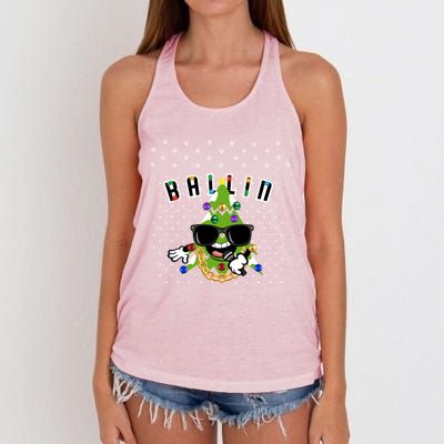 Christmas Ballin Tree Microphone Snowing Ugly Style Gift Women's Knotted Racerback Tank