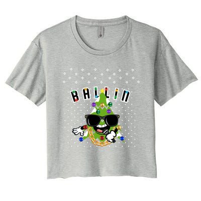 Christmas Ballin Tree Microphone Snowing Ugly Style Gift Women's Crop Top Tee