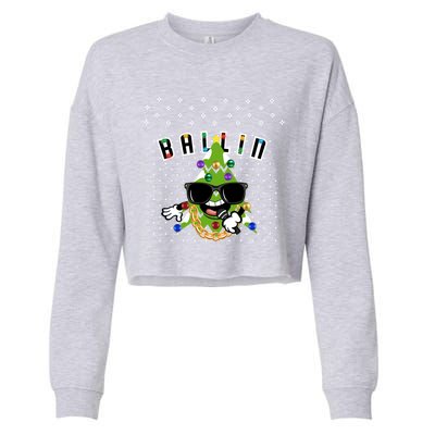 Christmas Ballin Tree Microphone Snowing Ugly Style Gift Cropped Pullover Crew