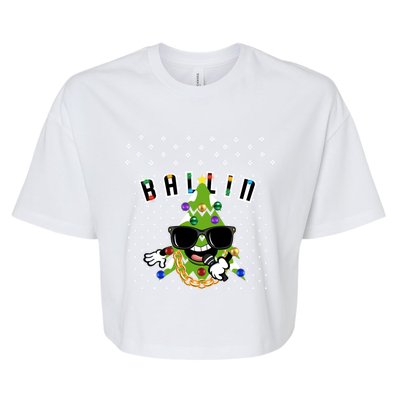 Christmas Ballin Tree Microphone Snowing Ugly Style Gift Bella+Canvas Jersey Crop Tee