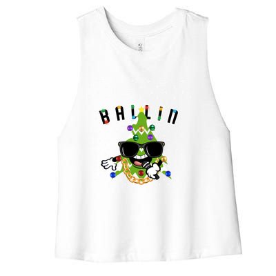 Christmas Ballin Tree Microphone Snowing Ugly Style Gift Women's Racerback Cropped Tank