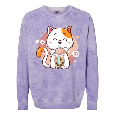 Cat Boba Tea Bubble Tea Anime Kawaii Neko Colorblast Crewneck Sweatshirt