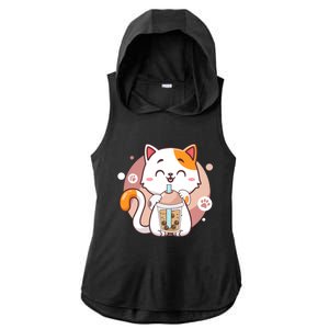 Cat Boba Tea Bubble Tea Anime Kawaii Neko Ladies PosiCharge Tri-Blend Wicking Draft Hoodie Tank