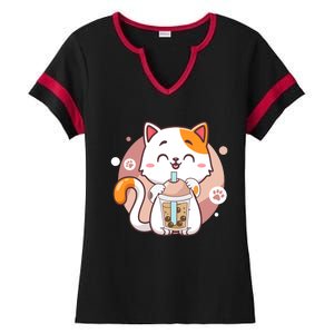 Cat Boba Tea Bubble Tea Anime Kawaii Neko Ladies Halftime Notch Neck Tee