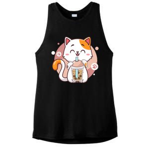 Cat Boba Tea Bubble Tea Anime Kawaii Neko Ladies PosiCharge Tri-Blend Wicking Tank